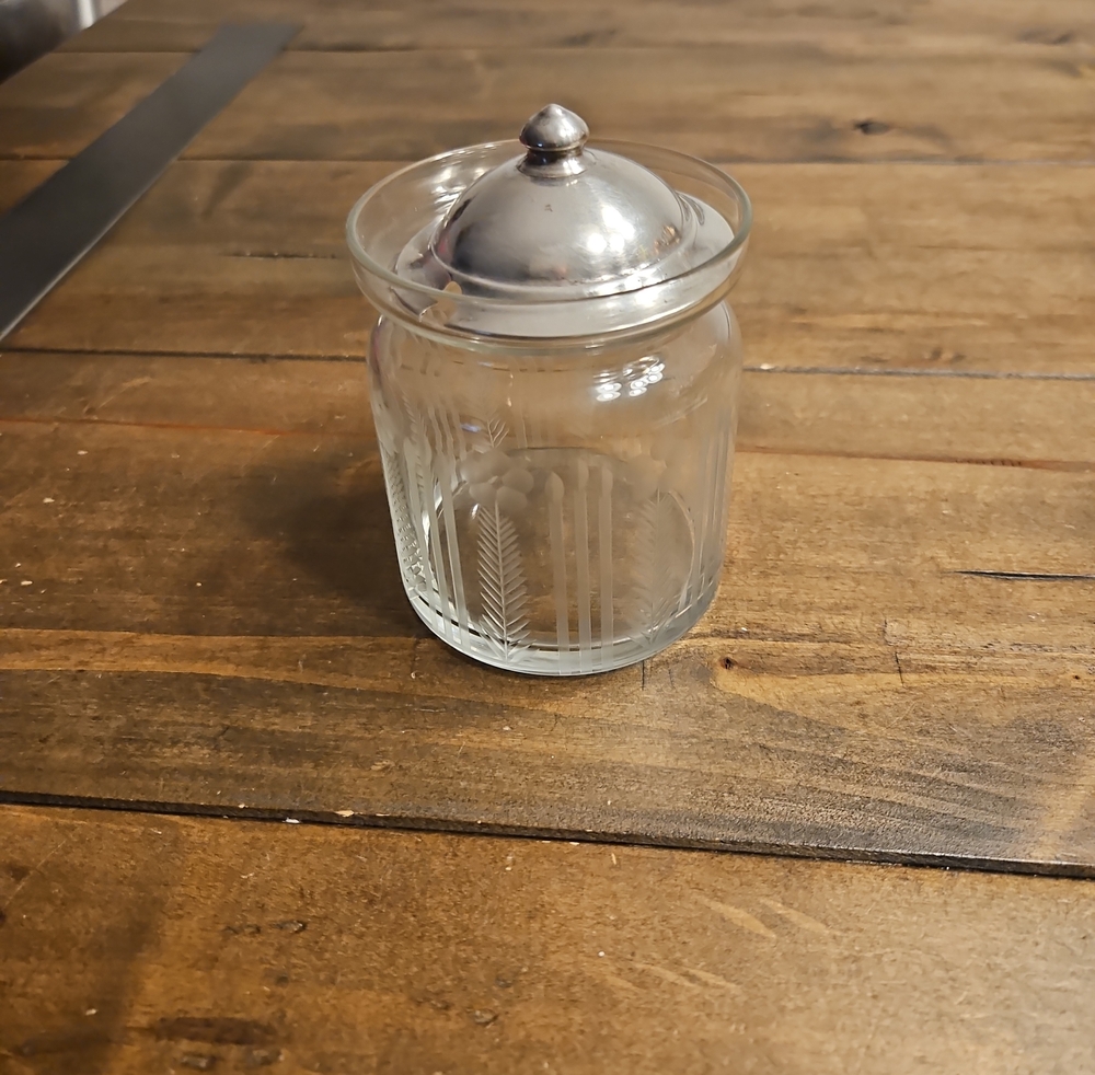 Vintage Etched Crystal Jam Jar W Lid